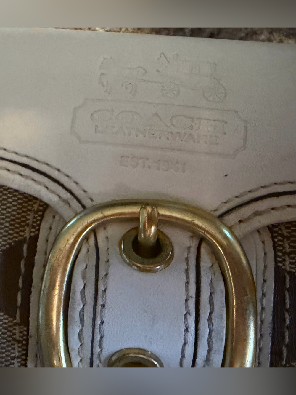Coach Bleecker Tattersall Signature Canvas Buckle Wallet Blue White EUC - Picture 2 of 15